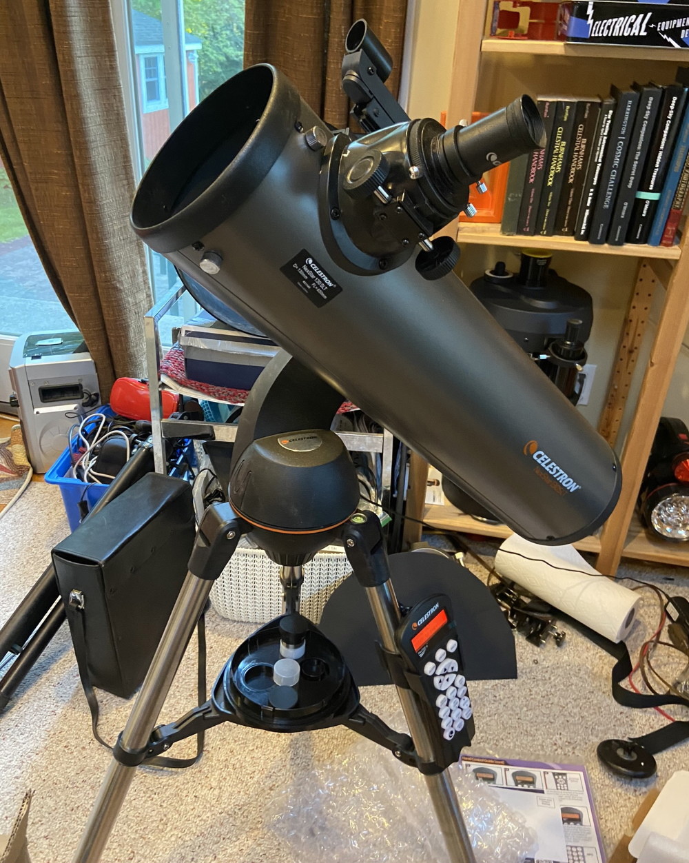 Celestron Nexstar 130SLT in room showing both the mount, tripod and the optical tube