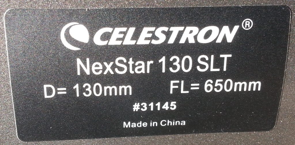 130SLT sticker that labels its specifications