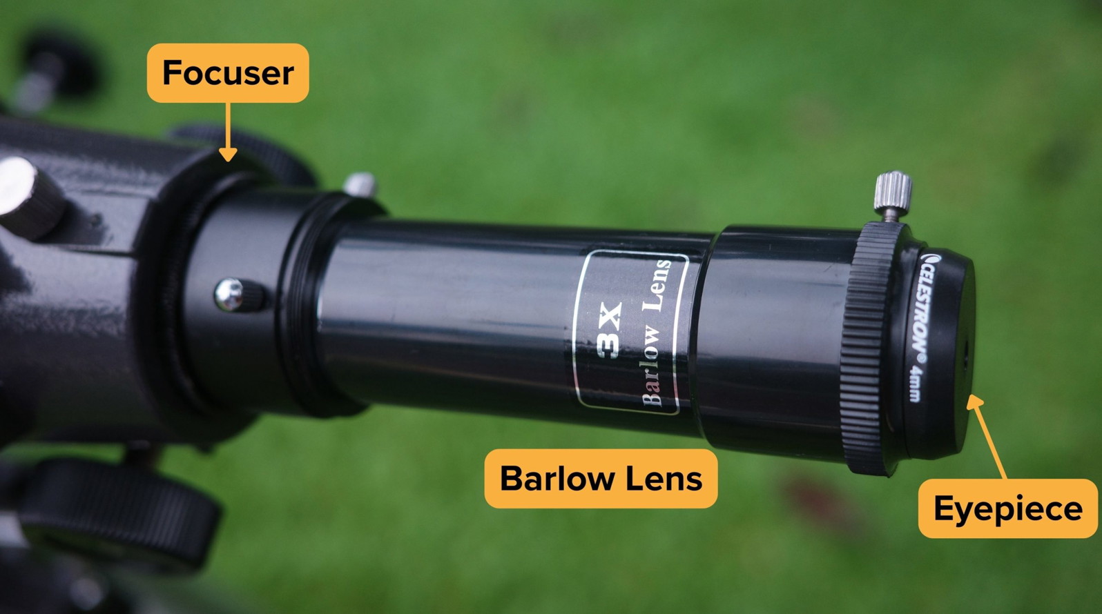 Barlow lens added between eyepiece and focuser