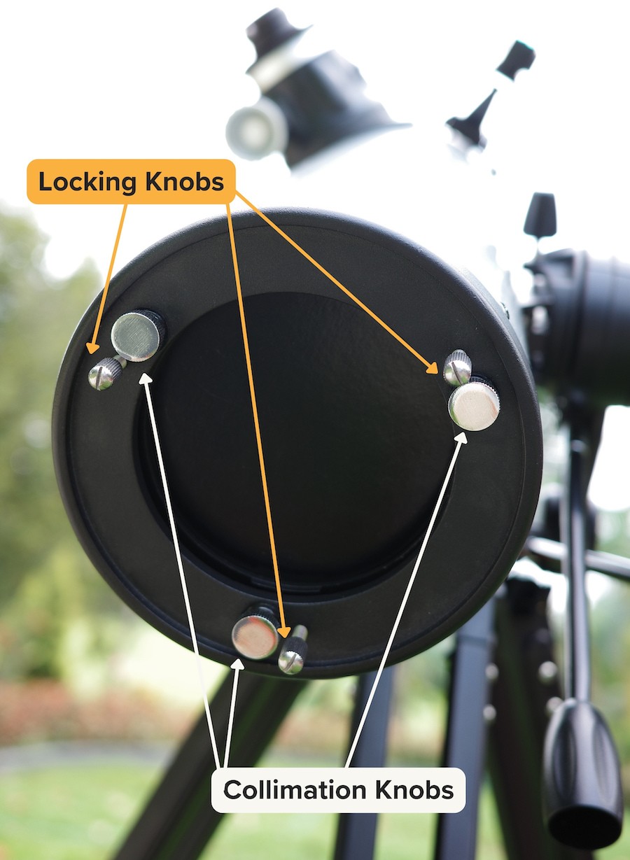 Locking screws and Collimation screws on the back of a reflector's OTA
