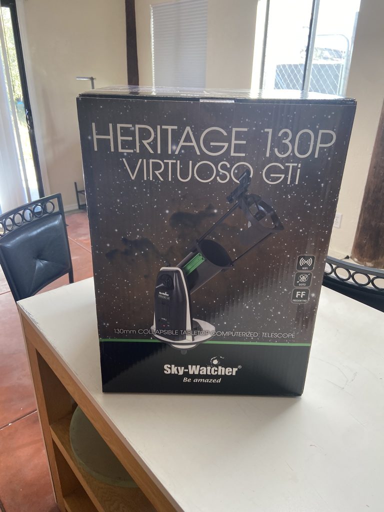 The box of SkyWatcher Virtuoso 130P