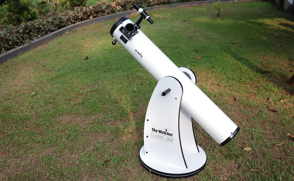 SkyWatcher Classic 150P Dobsonian telescope on field