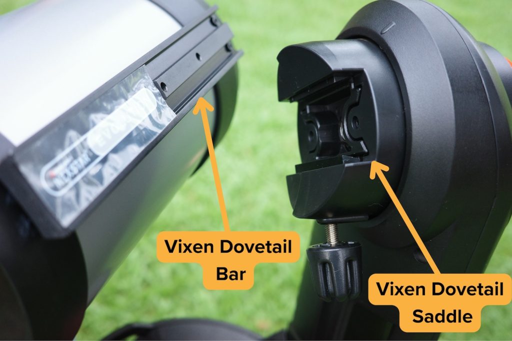 Vixen style dovetail system of the Evolution 6