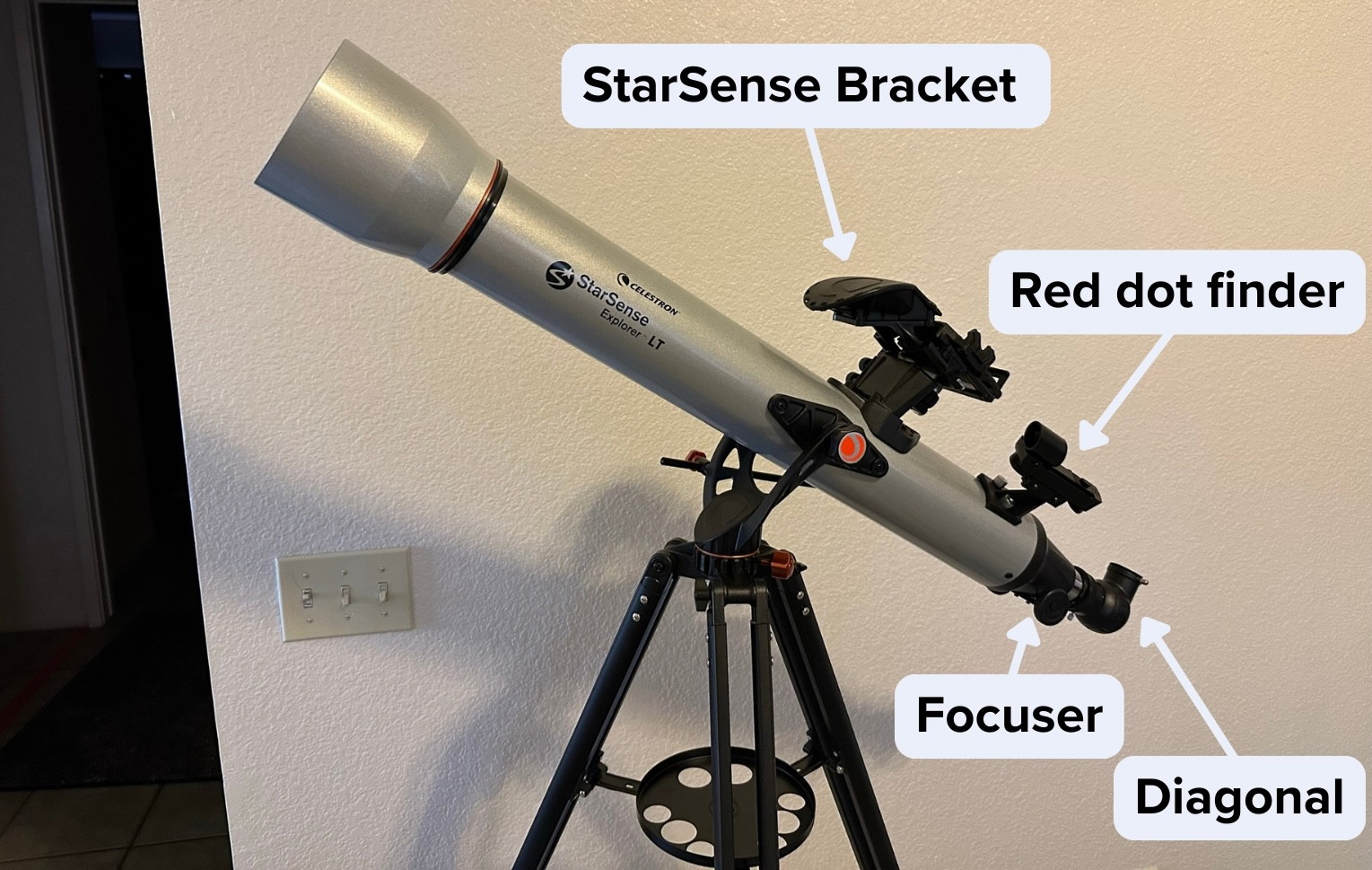 LT 80AZ with diagonal and red dot finder attached