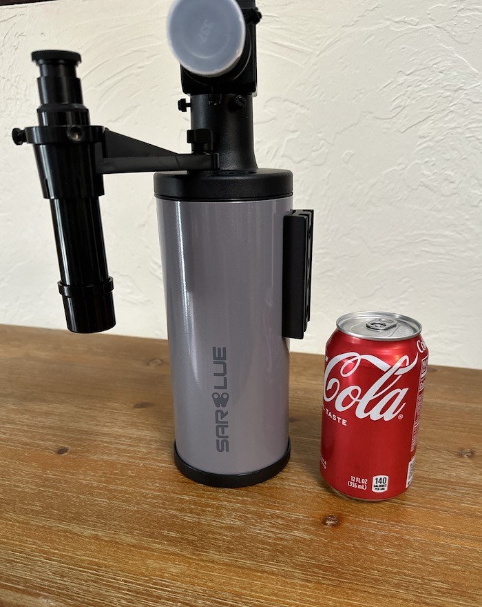 Sarblue Mak70 Optical Tube beside a coke can