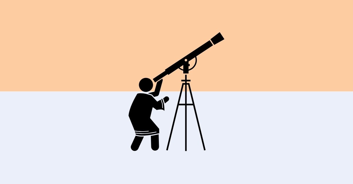 Telescope being used by someone; demonstration graphic