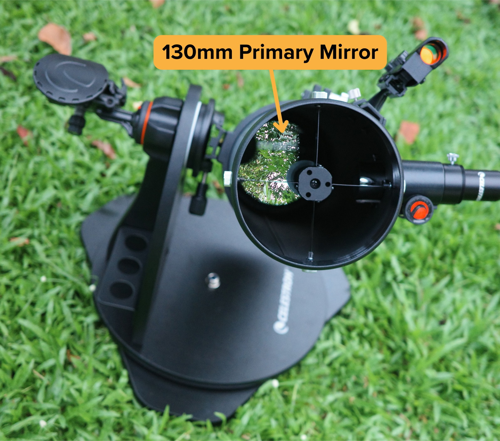 The StarSense Explorer 130mm dobsonian's primary mirror